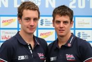 Alistair Brownlee and Jonathan Brownlee pose for a photo ahead of the PruHealth World Triathlon Grand Final London on day three of the ITU World Championships Series at Hyde Park on September 13, 2013 in London, England.  (Getty Images)
